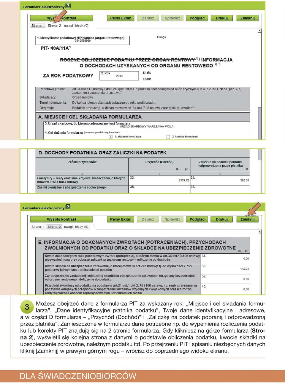 do wypełnienia rozliczenia podatku lub korekty PIT znajdują się na 2 stronie formularza.