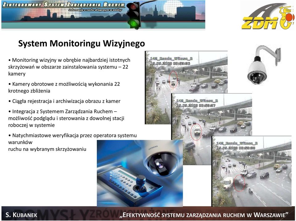 rejestracja i archiwizacja obrazu z kamer Integracja z Systemem Zarządzania Ruchem możliwość podglądu i