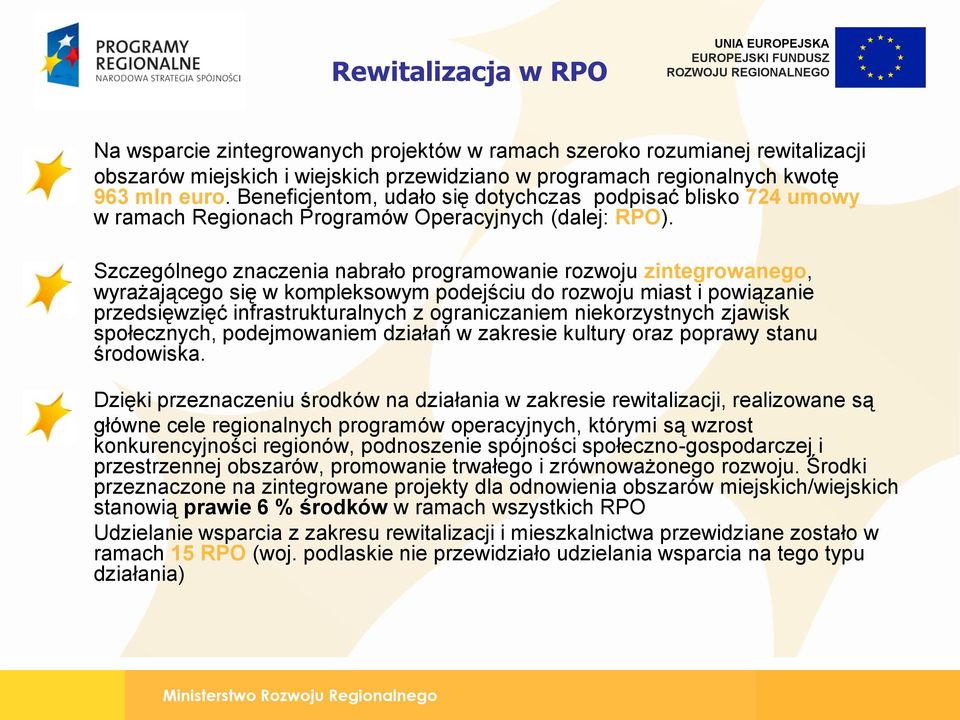 Szczególnego znaczenia nabrało programowanie rozwoju zintegrowanego, wyrażającego się w kompleksowym podejściu do rozwoju miast i powiązanie przedsięwzięć infrastrukturalnych z ograniczaniem