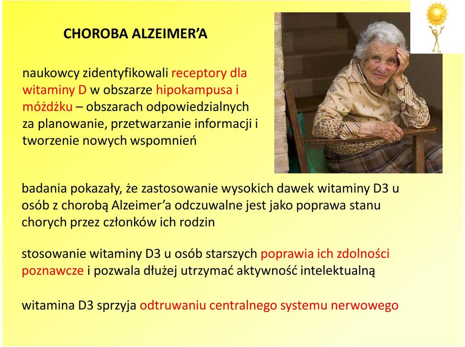z chorobą Alzeimer a odczuwalne jest jako poprawa stanu chorych przez członków ich rodzin stosowanie witaminy D3 u osób starszych