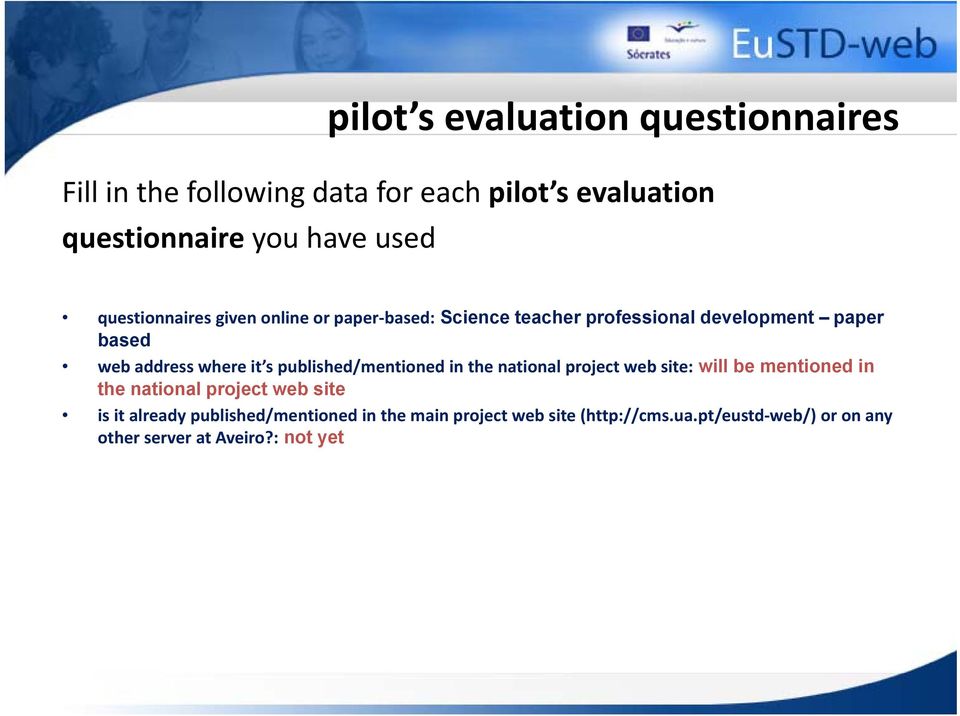 published/mentioned in the national project web site: will be mentioned in the national project web site is it already