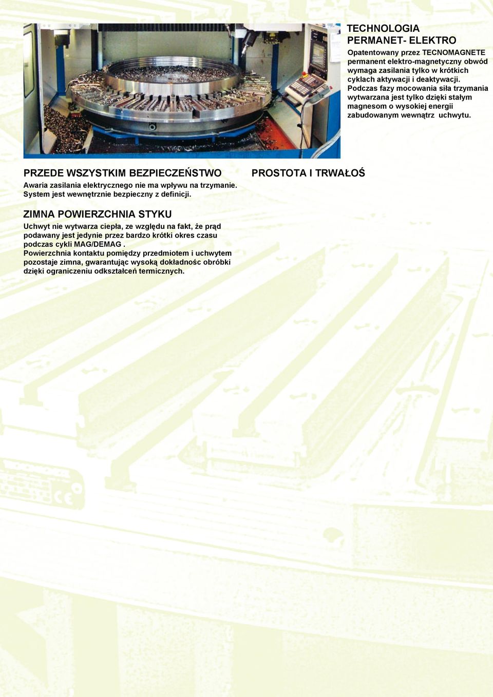PRZEDE WSZYSTKIM BEZPIECZEŃSTWO Awaria zasilania elektrycznego nie ma wpływu na trzymanie. System jest wewnętrznie bezpieczny z definicji.