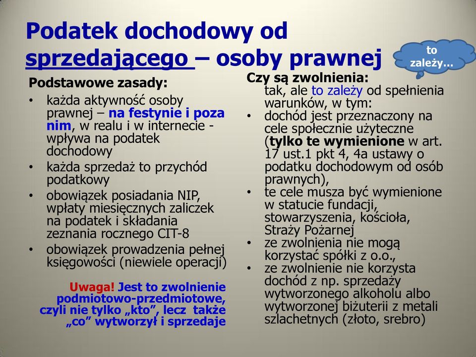 Jest to zwolnienie podmiotowo-przedmiotowe, czyli nie tylko kto, lecz także co wytworzył i sprzedaje to zależy Czy są zwolnienia: tak, ale to zależy od spełnienia warunków, w tym: dochód jest