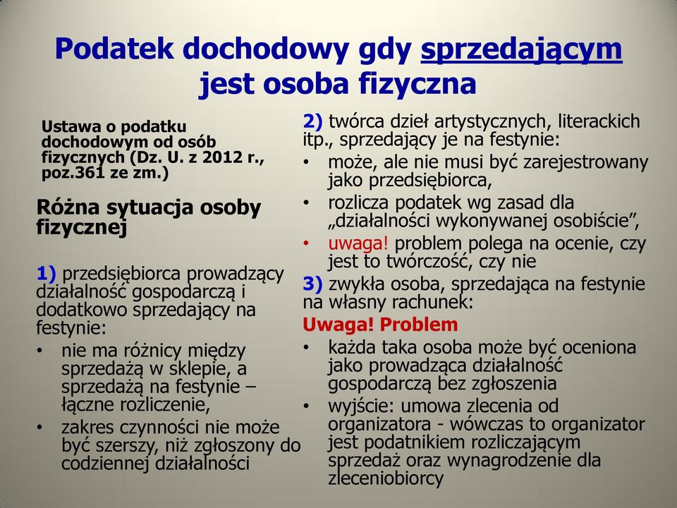 rozliczenie, zakres czynności nie może być szerszy, niż zgłoszony do codziennej działalności 2) twórca dzieł artystycznych, literackich itp.