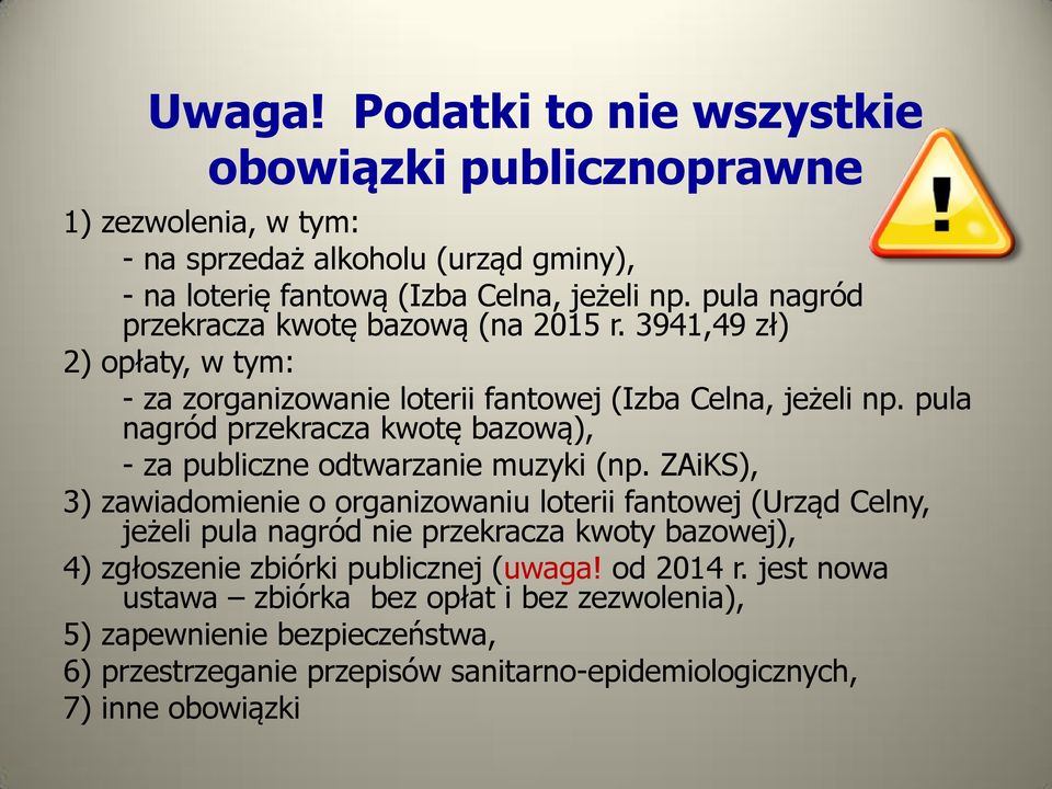 pula nagród przekracza kwotę bazową), - za publiczne odtwarzanie muzyki (np.