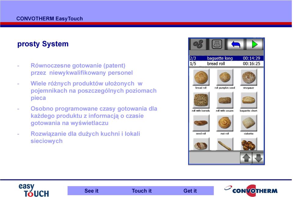 pieca - Osobno programowane czasy gotowania dla każdego produktu z informacją o