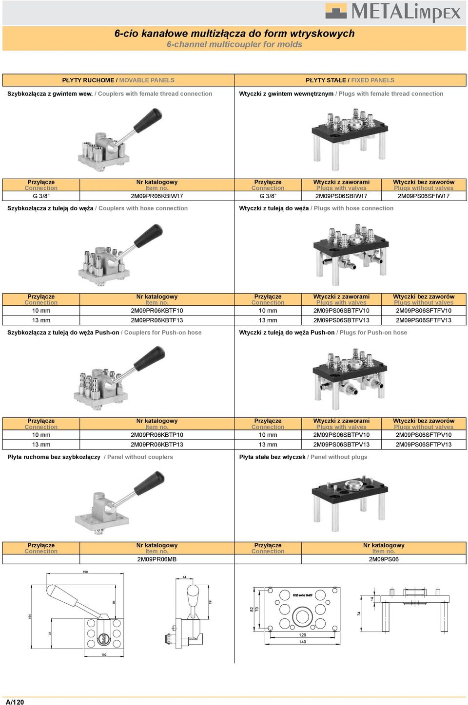 2M09PR06KBTF10 10 mm 2M09PS06SBTFV10 2M09PS06SFTFV10 13 mm 2M09PR06KBTF13 13 mm 2M09PS06SBTFV13 2M09PS06SFTFV13 Plugs with valves Plugs