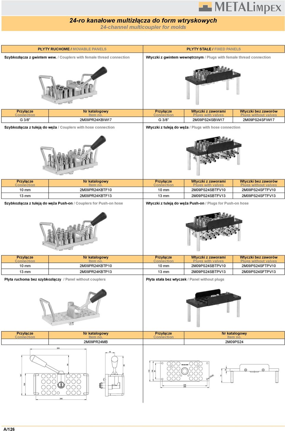 2M09PS24SBTFV10 2M09PS24SFTFV10 13 mm 2M09PR24KBTF13 13 mm 2M09PS24SBTFV13 2M09PS24SFTFV13 Plugs with valves Plugs without valves 10 mm