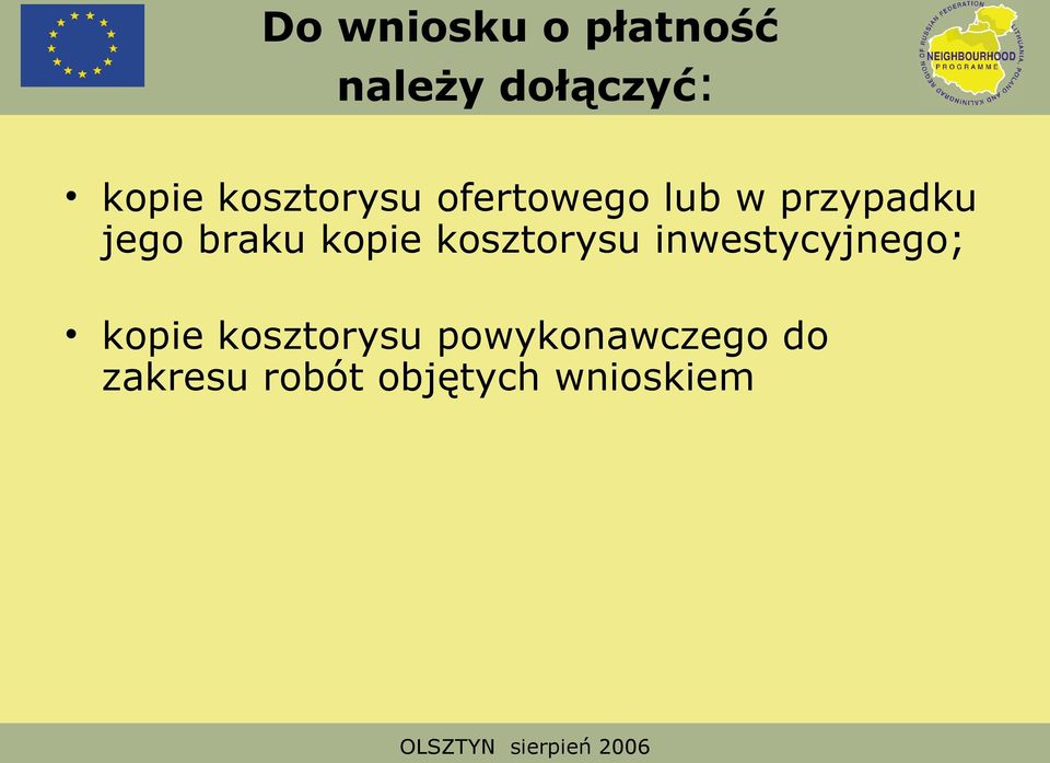 kopie kosztorysu inwestycyjnego; kopie