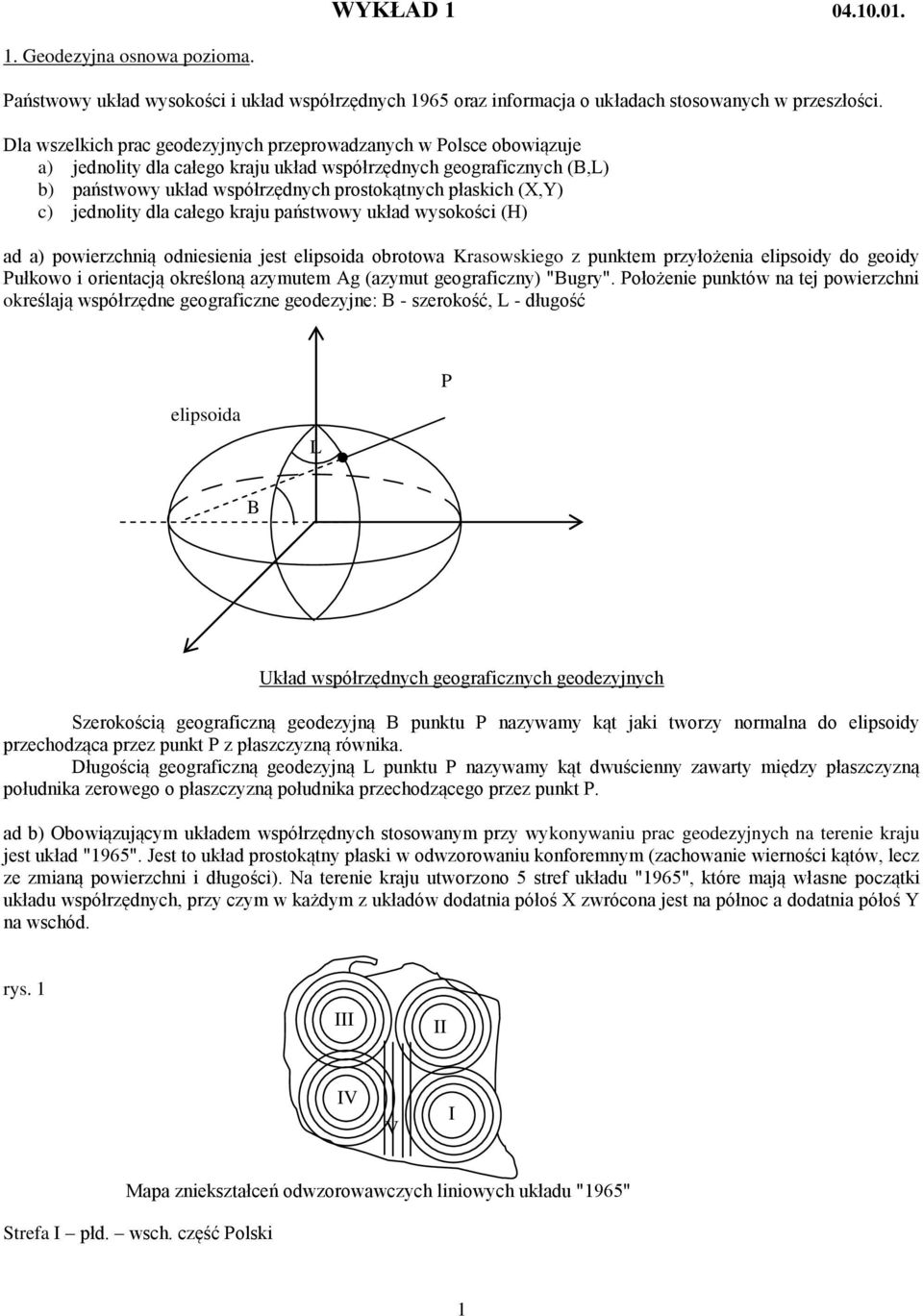 kraju państwowy ukła wysokości (H a a powierzcnią oniesienia jest elipsoia orotowa Krasowskiego z punkte przyłożenia elipsoiy o geoiy Pułkowo i orientacją określoną azyute g (azyut geograficzny