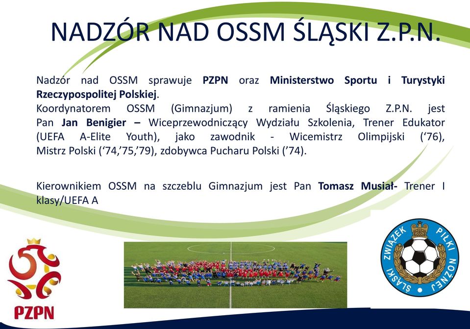 jest Pan Jan Benigier Wiceprzewodniczący Wydziału Szkolenia, Trener Edukator (UEFA A-Elite Youth), jako zawodnik -