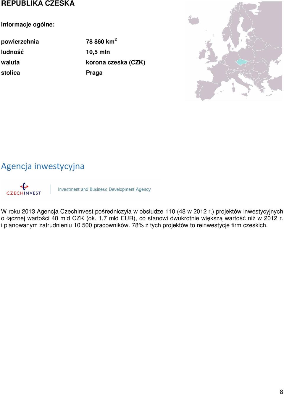 ) projektów inwestycyjnych o łącznej wartości 48 mld CZK (ok.