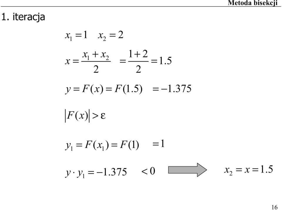 375 Metoda bisekcji F( x ) >ε y = F( x