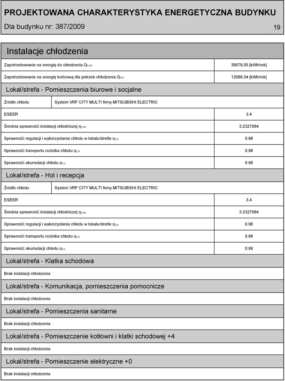 2327064 Sprawność regulacji i wykorzystania chłodu w lokalu/strefie ηc,e 0.98 Sprawność transportu nośnika chłodu ηc,d 0.98 Sprawność akumulacji chłodu ηc,s 0.