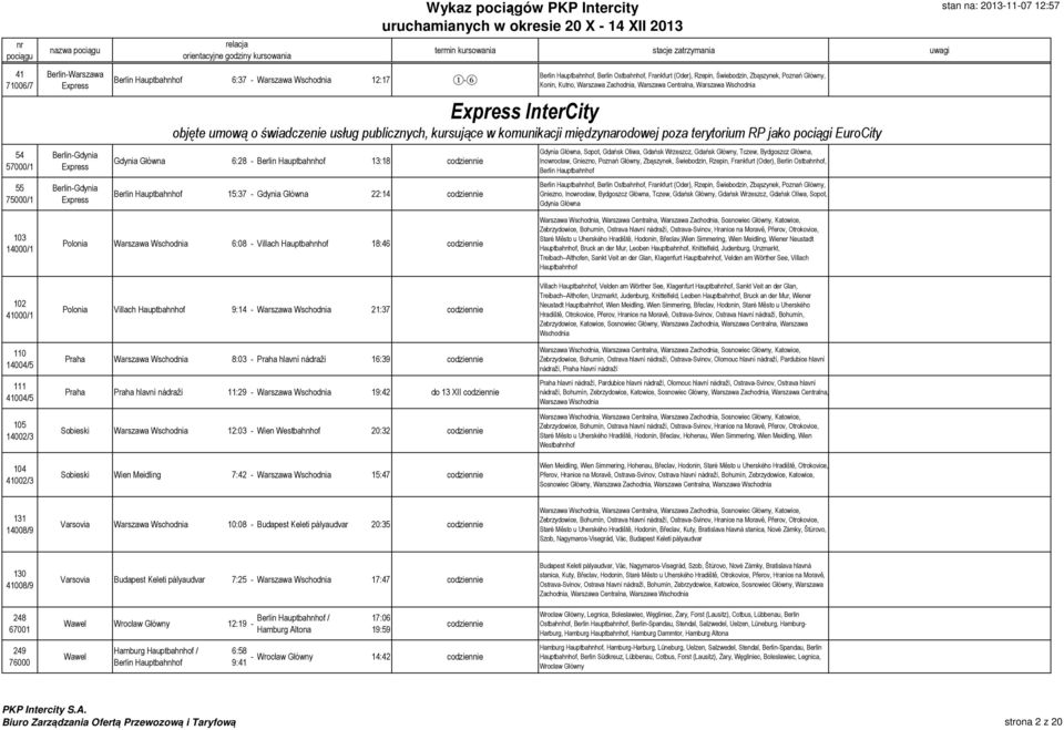 publicznych, kursujące w komunikacji międzynarodowej poza terytorium RP jako pociągi EuroCity Gdynia Główna, Sopot, Gdańsk Oliwa, Gdańsk Wrzeszcz, Gdańsk Główny, Tczew, Bydgoszcz Główna, Inowrocław,