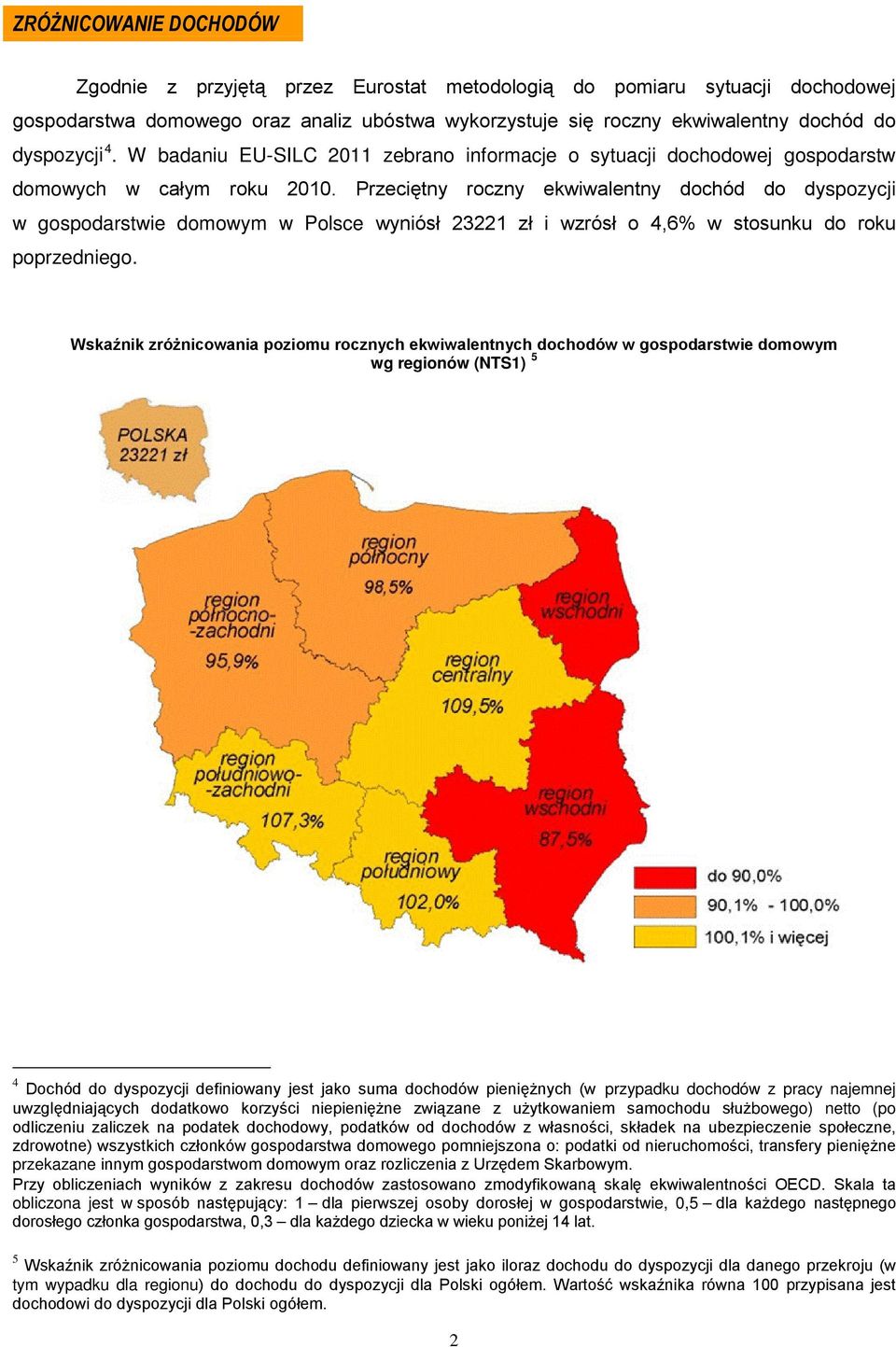 Przeciętny roczny ekwiwalentny dochód do dyspozycji w gospodarstwie domowym w Polsce wyniósł 23221 zł i wzrósł o 4,6% w stosunku do roku poprzedniego.