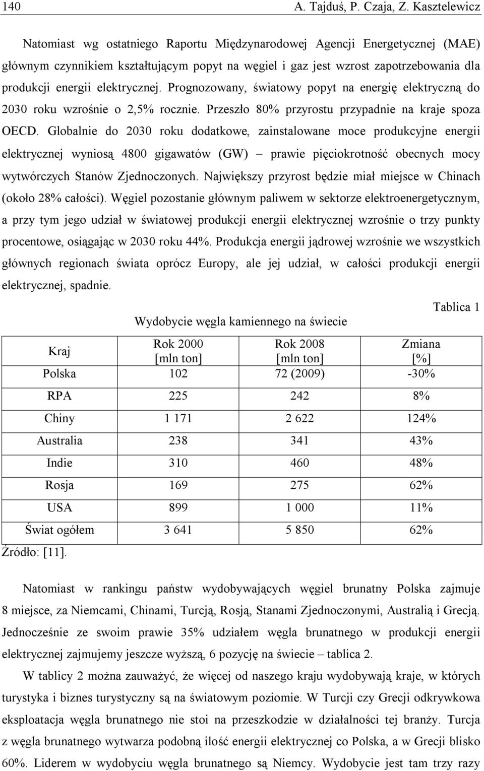 elektrycznej. Prognozowany, światowy popyt na energię elektryczną do 2030 roku wzrośnie o 2,5% rocznie. Przeszło 80% przyrostu przypadnie na kraje spoza OECD.