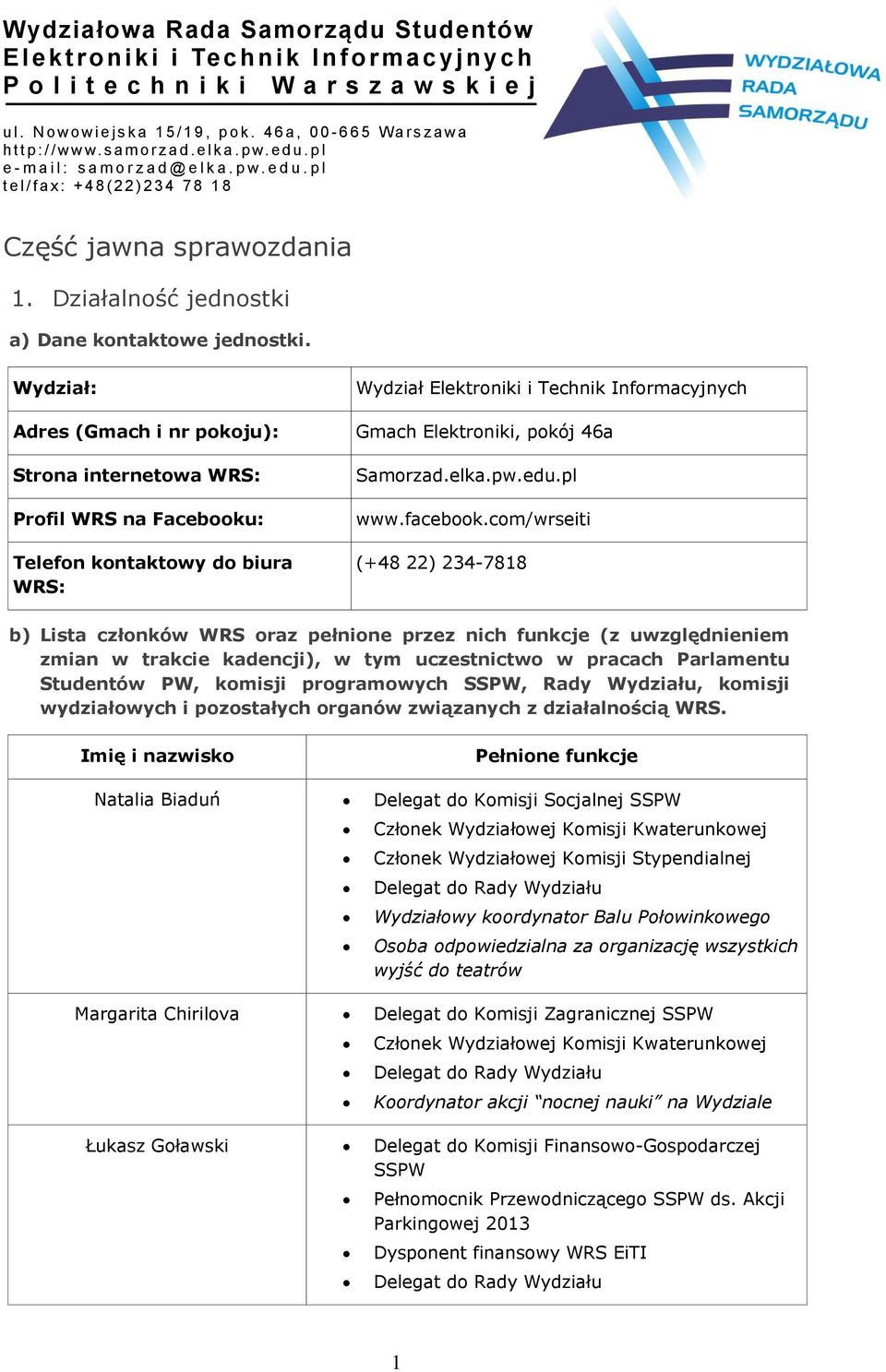 Samorzad.elka.pw.edu.pl www.facebook.