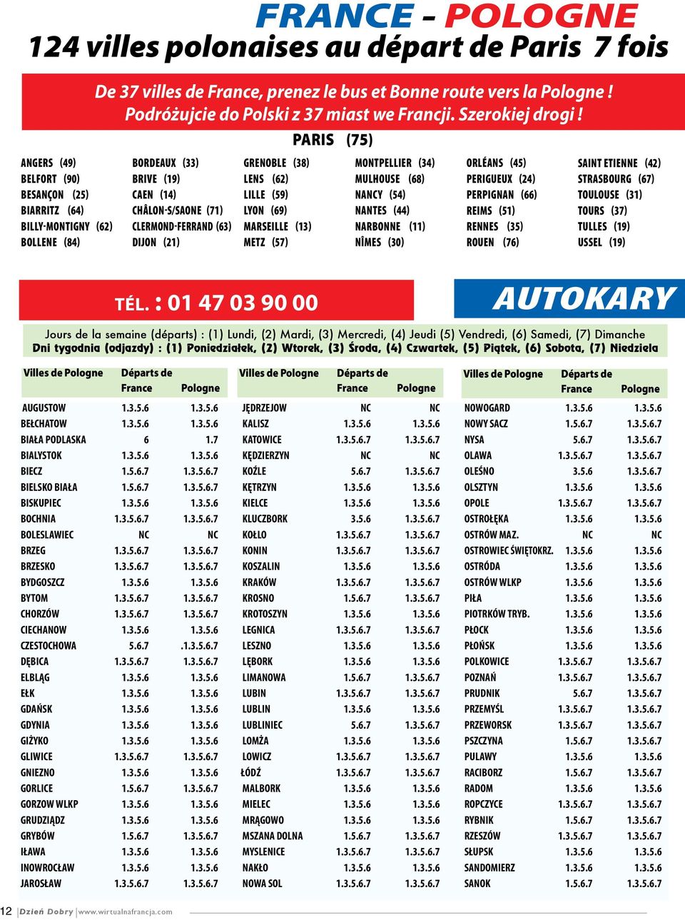 Paris (75) Bordeaux (33) Brive (19) Caen (14) Châlon-S/Saone (71) Clermond-Ferrand (63) Dijon (21) Grenoble (38) Lens (62) Lille (59) Lyon (69) Marseille (13) Metz (57) Montpellier (34) Mulhouse (68)