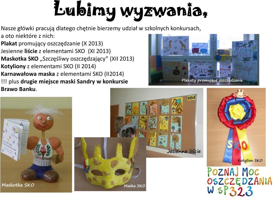 2013) Maskotka SKO Szczęśliwy oszczędzający (XII 2013) Kotyliony z elementami SKO (II 2014)