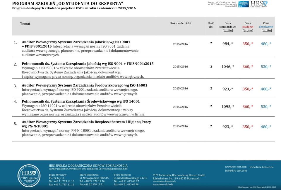 Systemu Zarzadzania Jakością, dokumentacja i zapisy wymagane przez normę, organizacja i nadzór auditów wewnętrznych. 3.