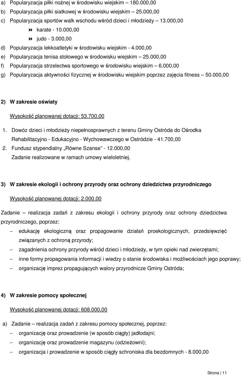 000,00 f) Popularyzacja strzelectwa sportowego w środowisku wiejskim 6.000,00 g) Popularyzacja aktywności fizycznej w środowisku wiejskim poprzez zajęcia fitness 50.