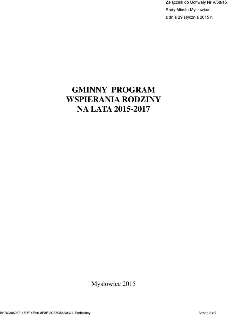 GMINNY PROGRAM WSPIERANIA RODZINY NA LATA 2015-2017