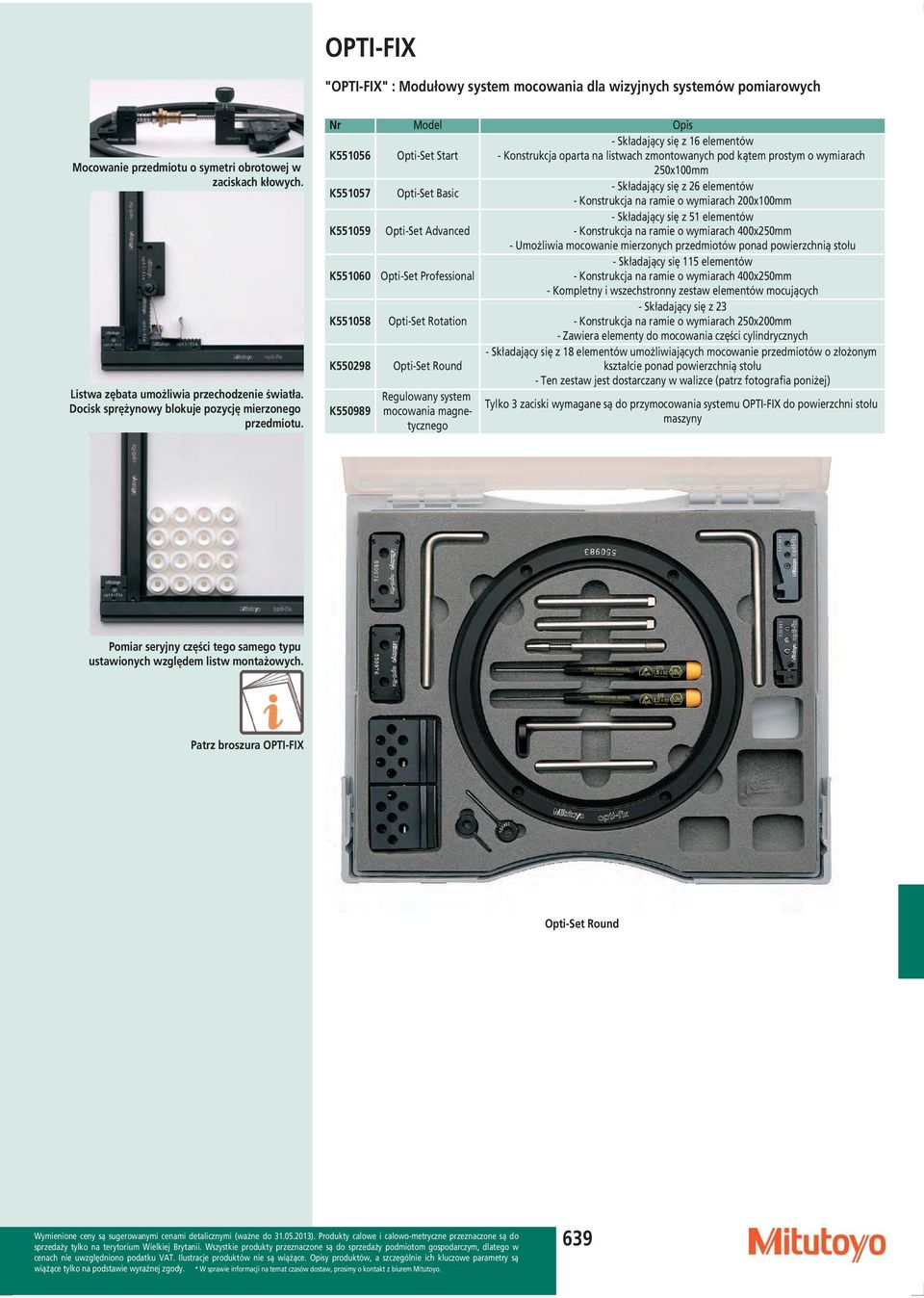Nr Model Opis K551056 Opti-Set Start - Składający się z 16 elementów - Konstrukcja oparta na listwach zmontowanych pod kątem prostym o wymiarach 250x100mm K551057 Opti-Set Basic - Składający się z 26
