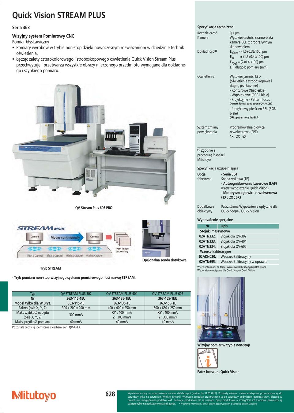 Rozdzielczość 0,1 µm Kamera Wysokiej czułości czarno-biała kamera CCD z progresywnym skanowaniem Dokładność (1) E 1(x,y) = (1.5+0.3L/100) µm E 1z = (1.5+0.4L/100) µm E 2(xy) = (2+0.