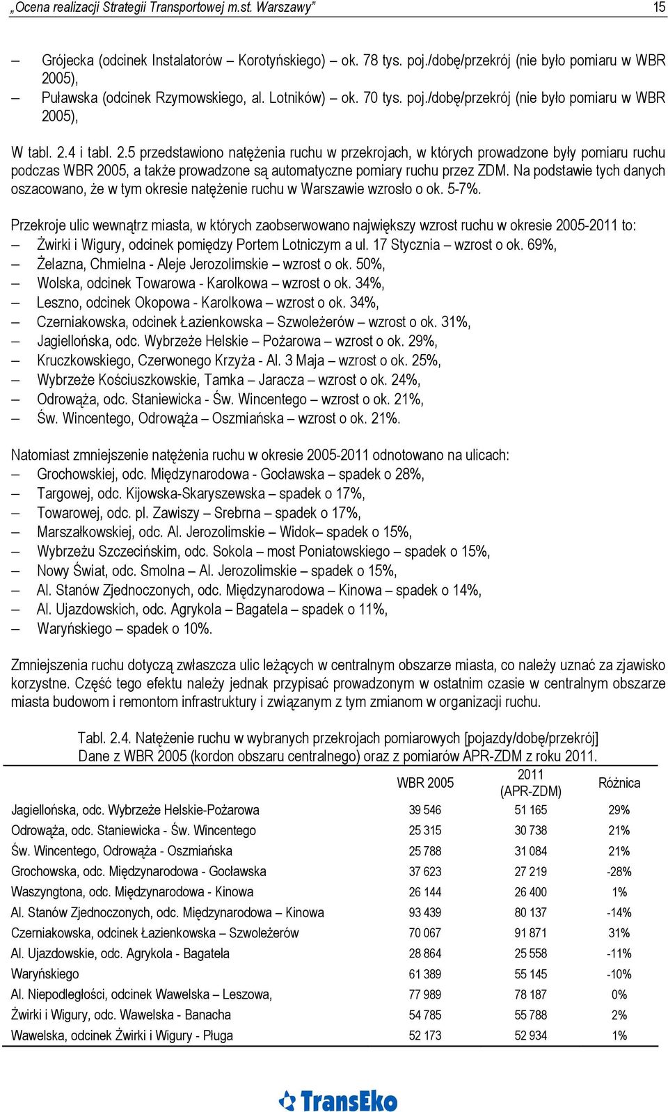 05), Puławska (odcinek Rzymowskiego, al. Lotników) ok. 70 tys. poj.05), W tabl. 2.