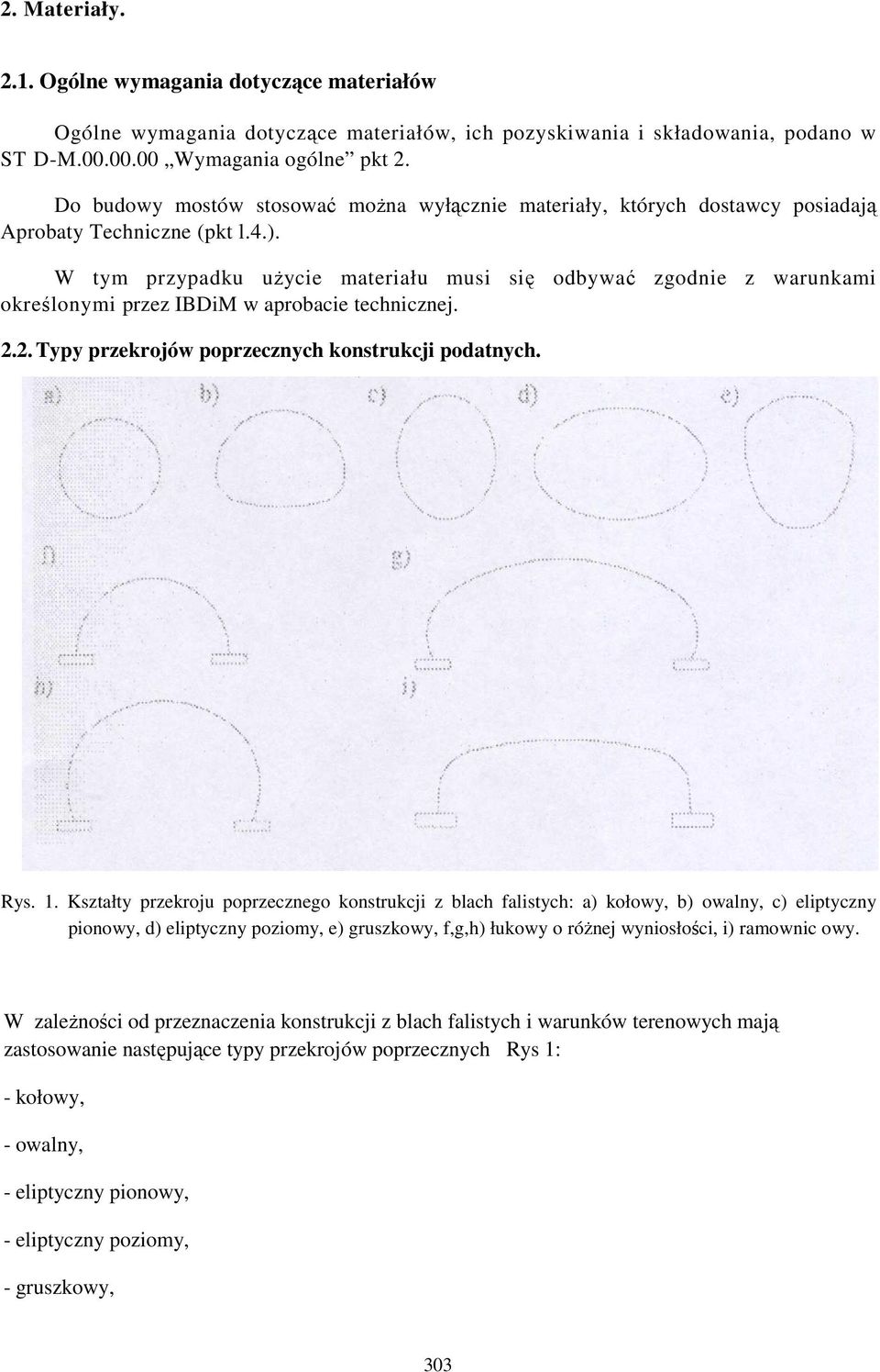 W tym przypadku uŝycie materiału musi się odbywać zgodnie z warunkami określonymi przez IBDiM w aprobacie technicznej. 2.2. Typy przekrojów poprzecznych konstrukcji podatnych. Rys. 1.