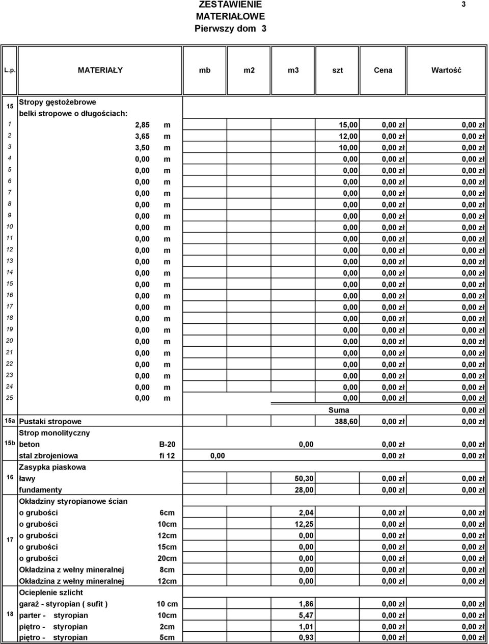 Okładziny styropianowe ścian o grubości 6cm,04 o grubości 0cm,5 o grubości cm o grubości 5cm o grubości 0cm Okładzina z wełny mineralnej 8cm Okładzina z