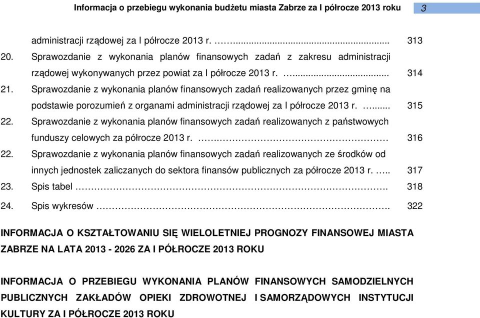 Sprawozdanie z wykonania planów finansowych zadań realizowanych z państwowych funduszy celowych za półrocze 2013 r.. 316 22.