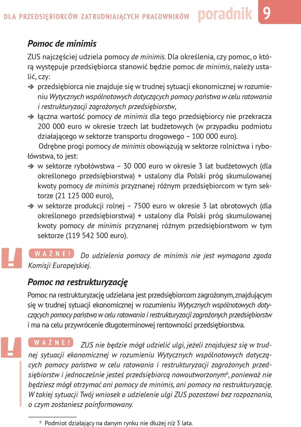 Wytycznych wspólnotowych dotyczących pomocy państwa w celu ratowania i restrukturyzacji zagrożonych przedsiębiorstw, łączna wartość pomocy de minimis dla tego przedsiębiorcy nie przekracza 200 000