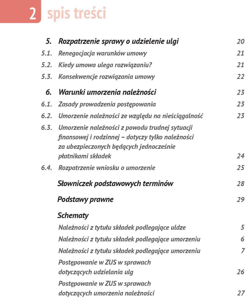 4. Rozpatrzenie wniosku o umorzenie 25 Słowniczek podstawowych terminów 28 Podstawy prawne 29 Schematy Należności z tytułu składek podlegające uldze 5 Należności z tytułu składek podlegające