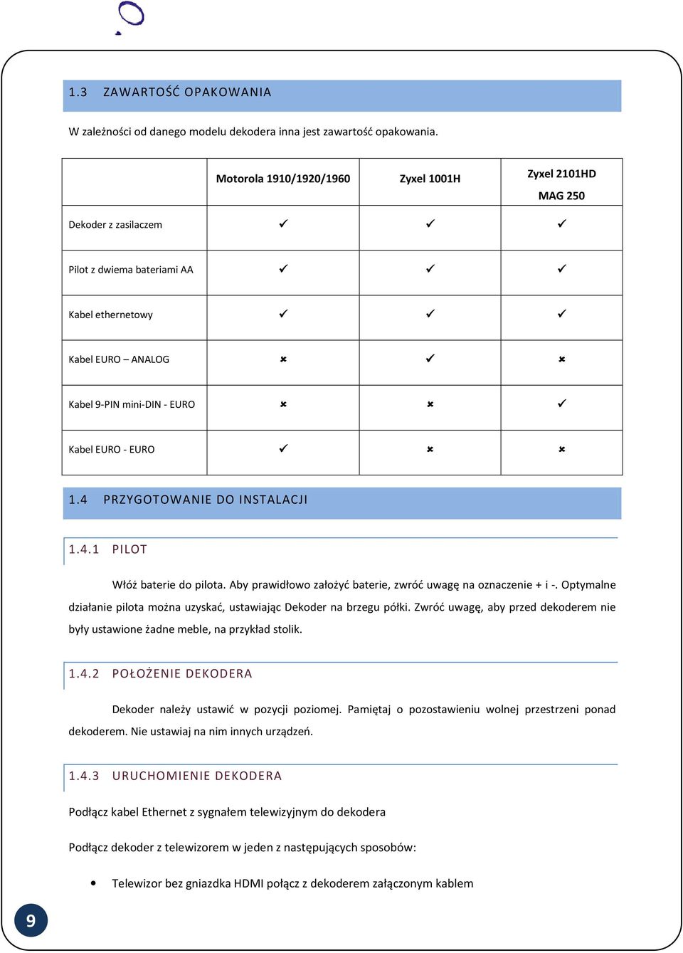 4 PRZYGOTOWANIE DO INSTALACJI 1.4.1 PILOT Włóż baterie do pilota. Aby prawidłowo założyć baterie, zwróć uwagę na oznaczenie + i -.