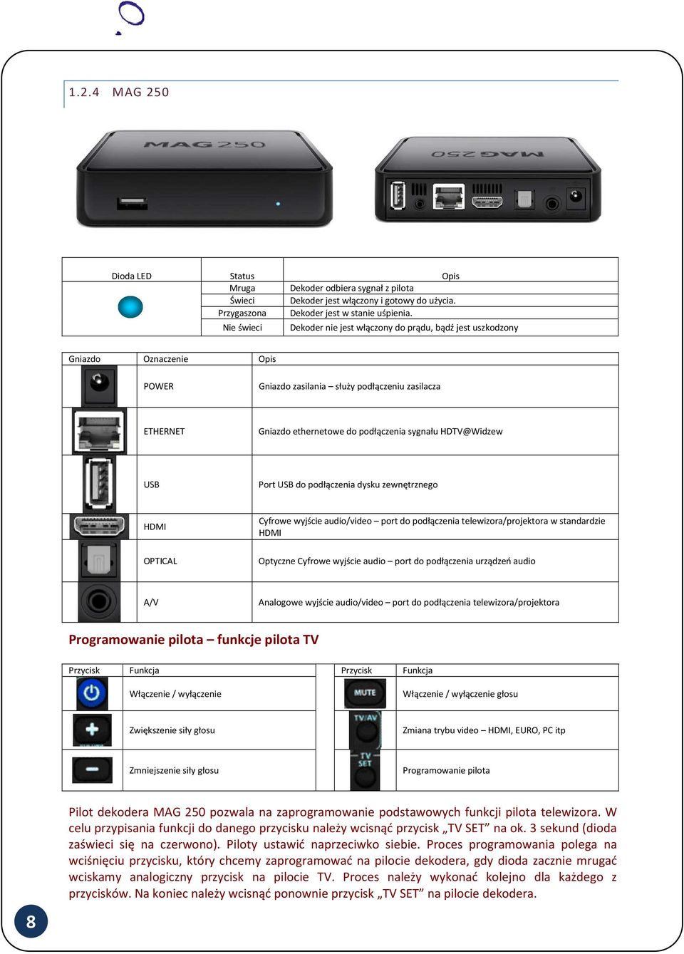 HDTV@Widzew USB Port USB do podłączenia dysku zewnętrznego HDMI OPTICAL Cyfrowe wyjście audio/video port do podłączenia telewizora/projektora w standardzie HDMI Optyczne Cyfrowe wyjście audio port do