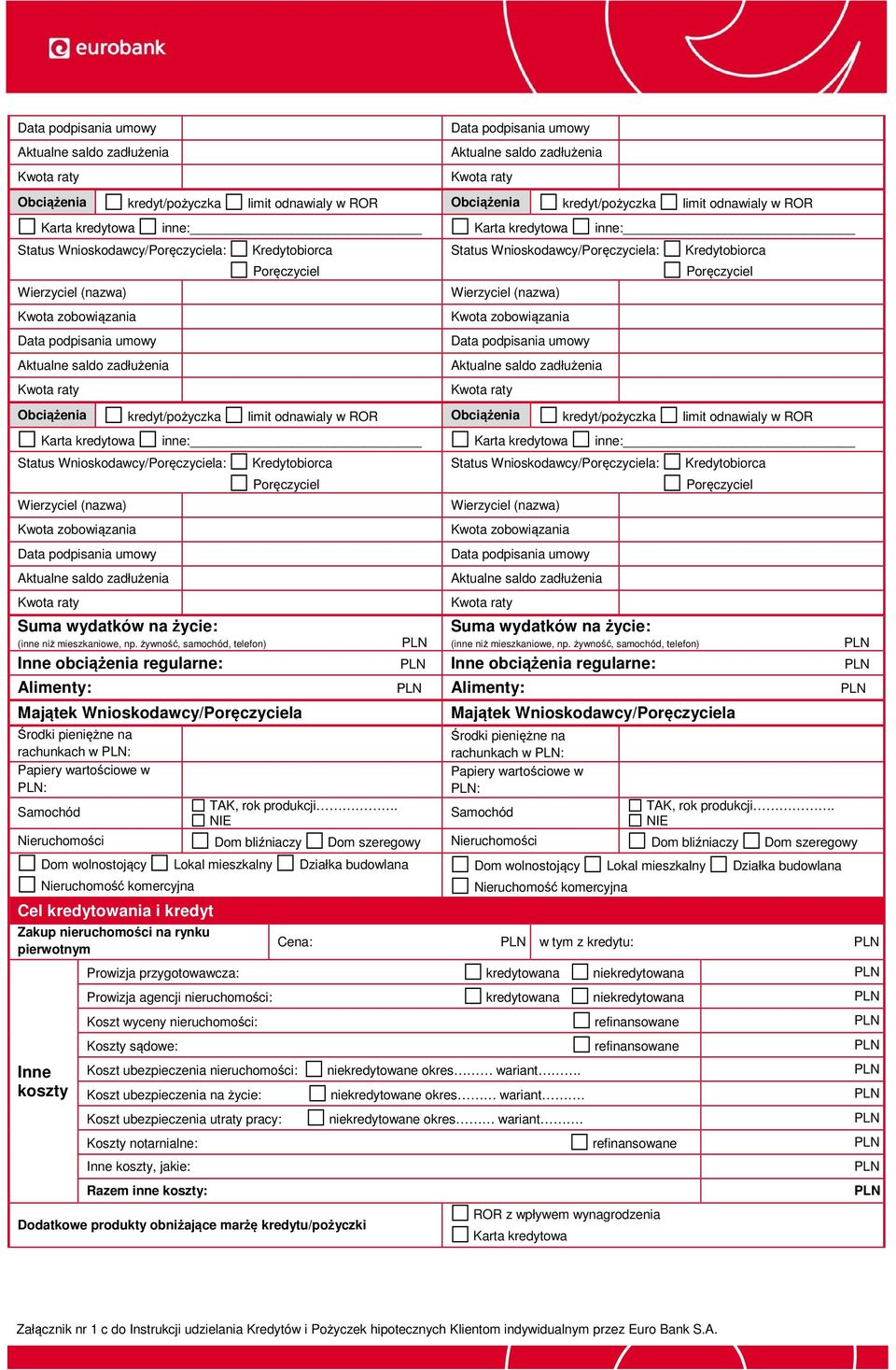 żywność, samochód, telefon) Suma wydatków na życie: (inne niż mieszkaniowe, np.
