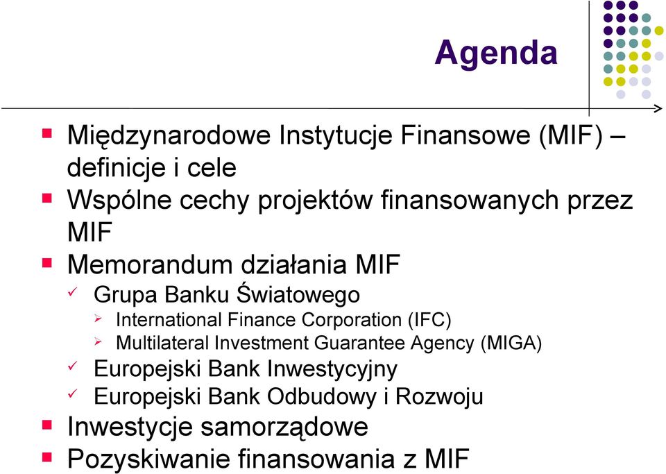 Finance Corporation (IFC) Multilateral Investment Guarantee Agency (MIGA) Europejski Bank