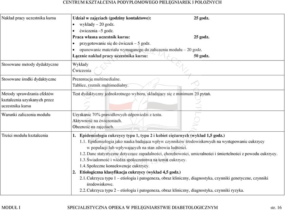 Wykłady Ćwiczenia Stosowane środki dydaktyczne Metody sprawdzania efektów kształcenia uzyskanych przez uczestnika kursu Warunki zaliczenia modułu Treści modułu kształcenia Prezentacje multimedialne.