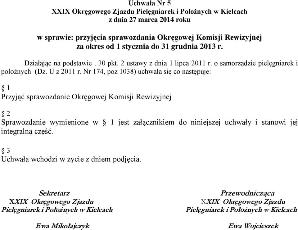 Nr 174, poz 1038) uchwala się co następuje: 1 Przyjąć sprawozdanie Okręgowej Komisji Rewizyjnej.