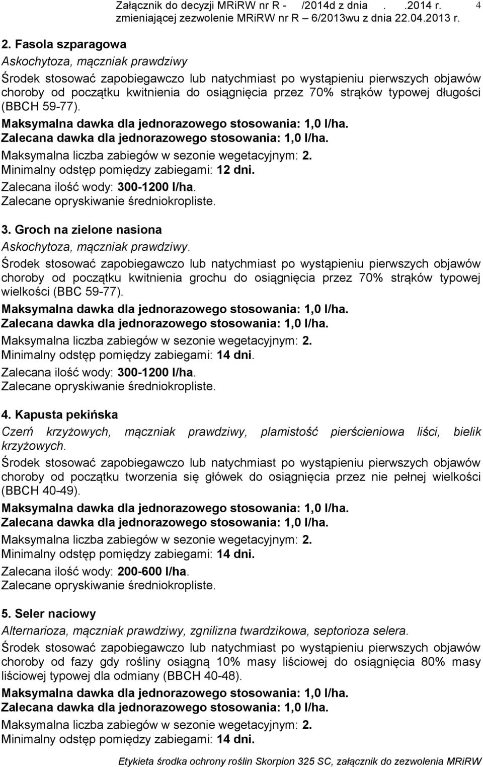 Zalecana ilość wody: 300-1200 l/ha. 4. Kapusta pekińska Czerń krzyżowych, mączniak prawdziwy, plamistość pierścieniowa liści, bielik krzyżowych.