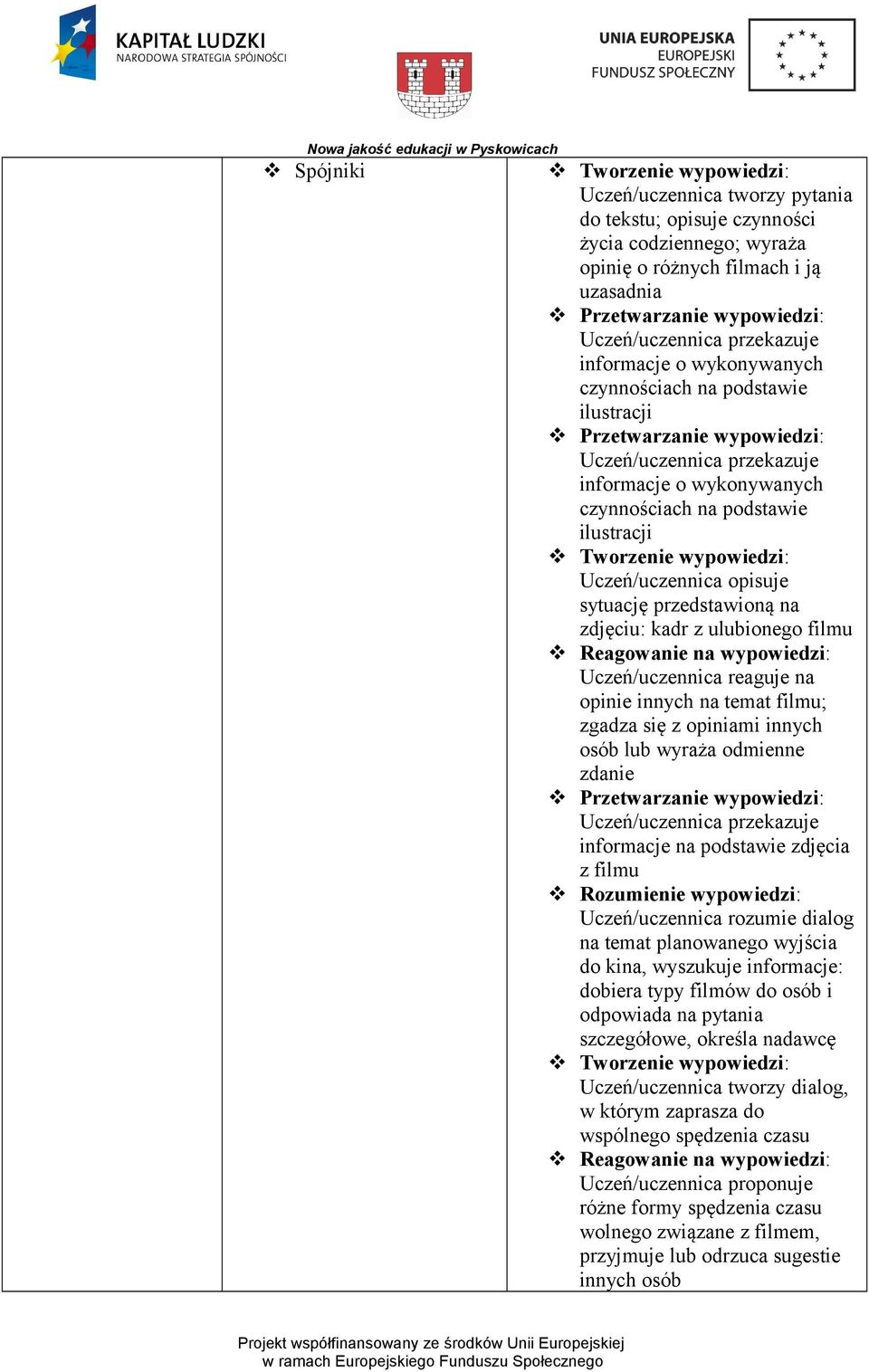 filmu; zgadza się z opiniami innych osób lub wyraża odmienne zdanie informacje na podstawie zdjęcia z filmu Uczeń/uczennica rozumie dialog na temat planowanego wyjścia do kina, wyszukuje informacje: