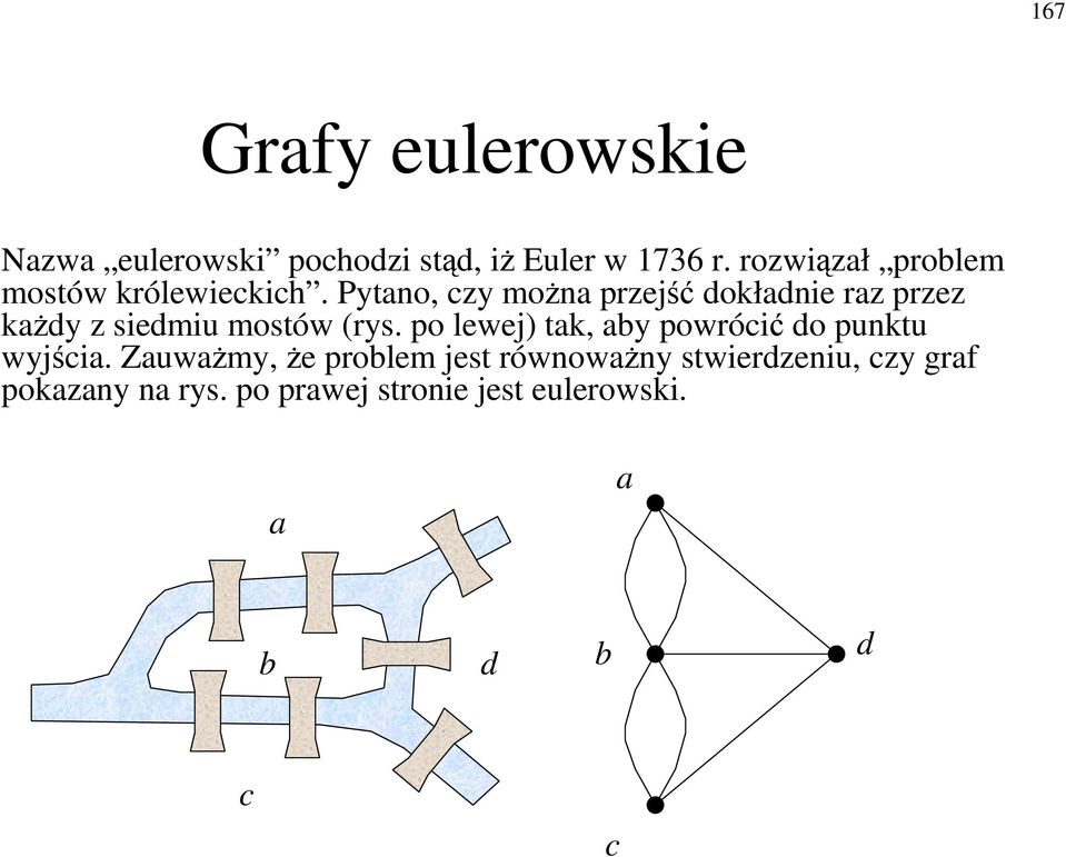 Pytano, czy mona przej dokładnie raz przez kady z siedmiu mostów (rys.