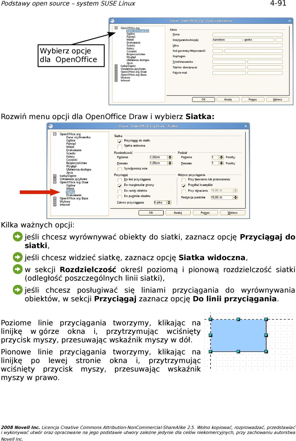 Siatka widoczna, w sekcji Rozdzielczość określ poziomą i pionową rozdzielczość siatki (odległość poszczególnych linii siatki), jeśli chcesz posługiwać się liniami przyciągania do wyrównywania