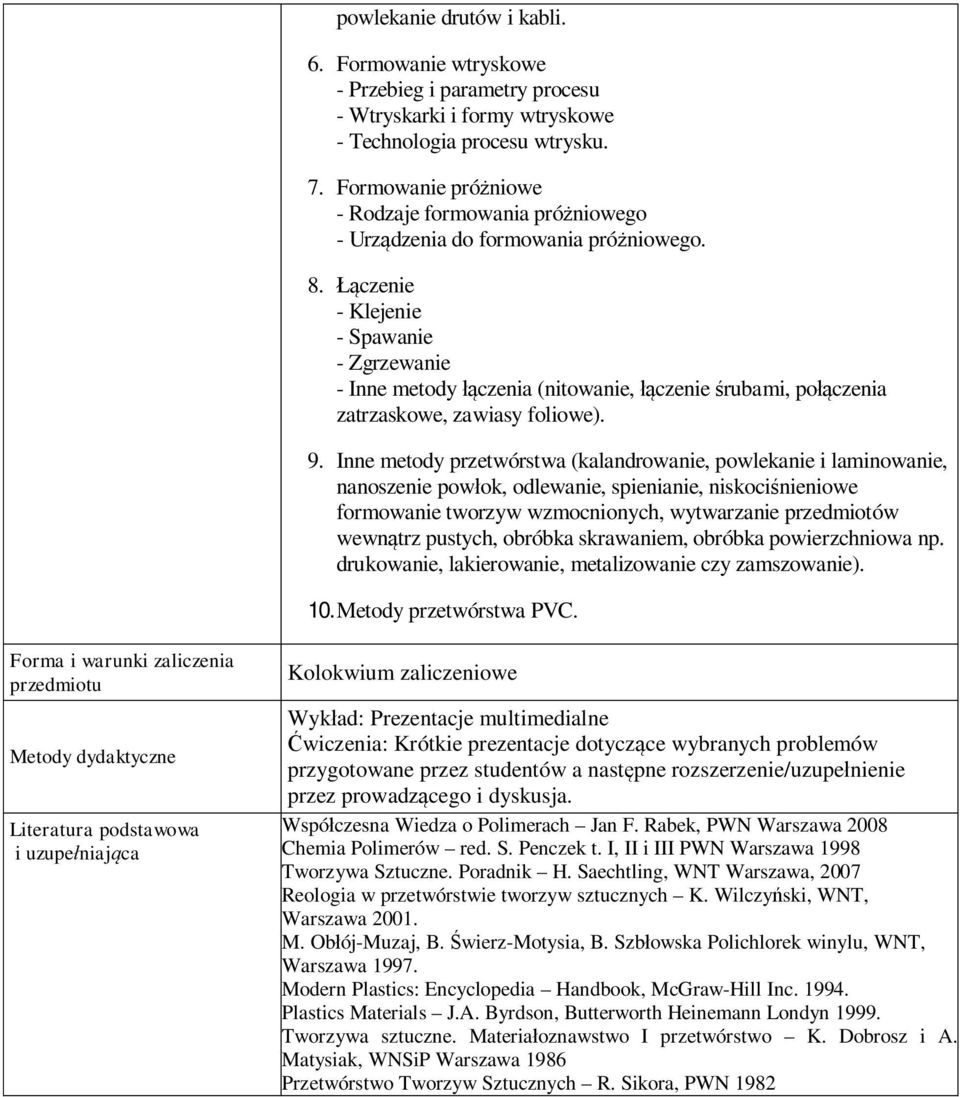czenie - Klejenie - Spawanie - Zgrzewanie - Inne metody czenia (nitowanie, czenie rubami, po czenia zatrzaskowe, zawiasy foliowe). 9.