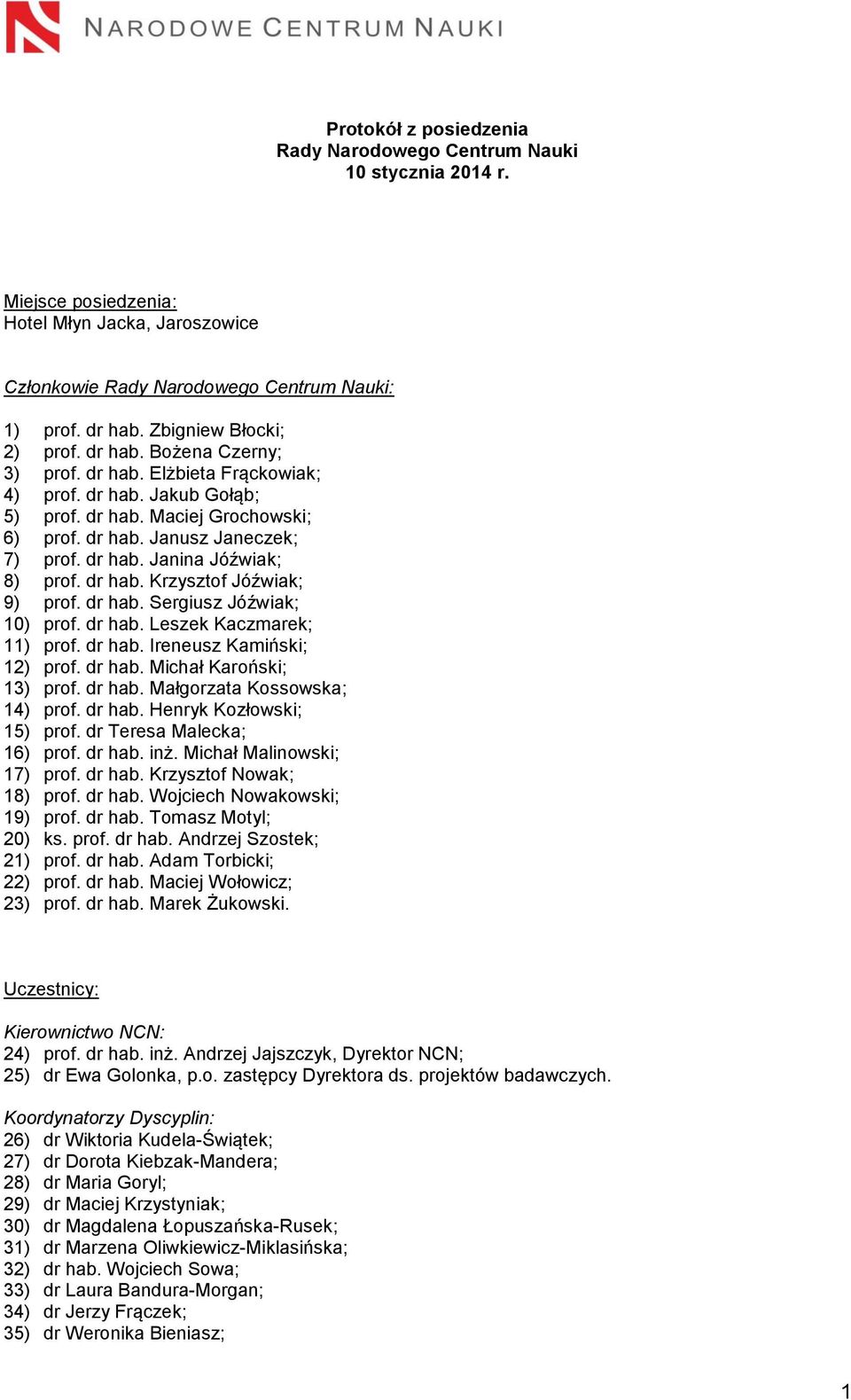 dr hab. Janina Jóźwiak; 8) prof. dr hab. Krzysztof Jóźwiak; 9) prof. dr hab. Sergiusz Jóźwiak; 10) prof. dr hab. Leszek Kaczmarek; 11) prof. dr hab. Ireneusz Kamiński; 12) prof. dr hab. Michał Karoński; 13) prof.