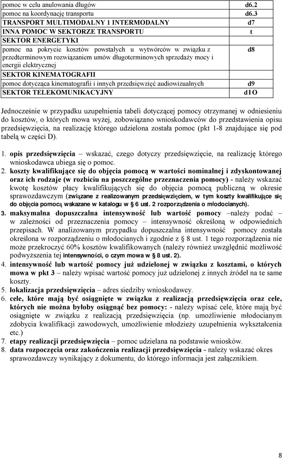 długoterminowych sprzedaży mocy i energii elektrycznej SEKTOR KINEMATOGRAFII pomoc dotycząca kinematografii i innych przedsięwzięć audiowizualnych d9 SEKTOR TELEKOMUNIKACYJNY dio Jednocześnie w