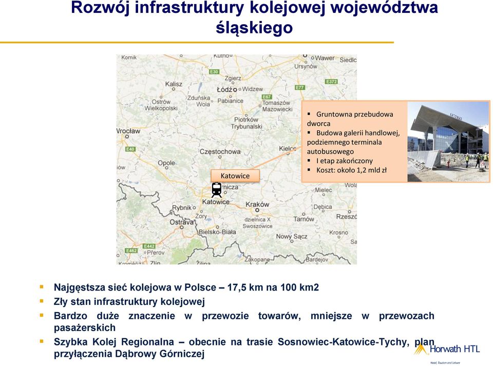 17,5 km na 100 km2 Zły stan infrastruktury kolejowej Bardzo duże znaczenie w przewozie towarów, mniejsze w