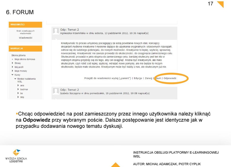 przy wybranym poście.